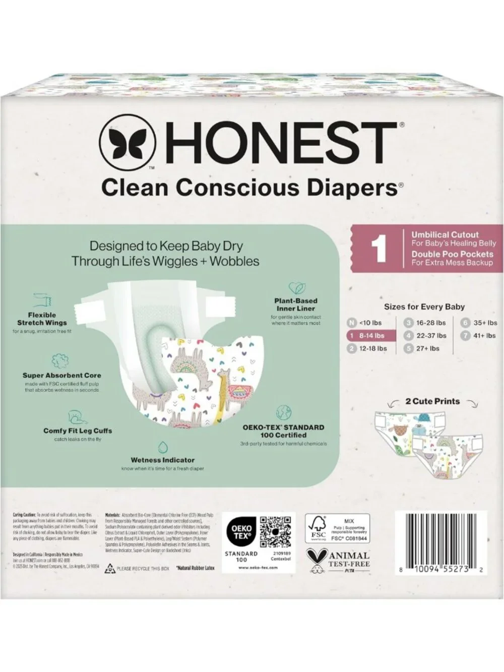 Eco-Friendly Diapers, All the Alpacas + Turtle Time, Size 1, 78 Count, Soft